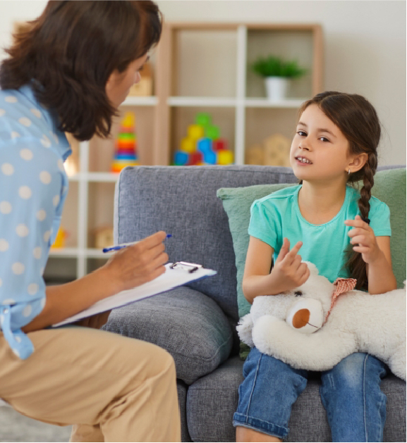 Therapist talking with a child