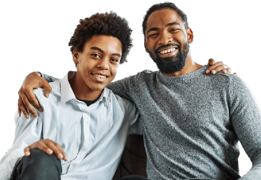 Two smiling people sitting together